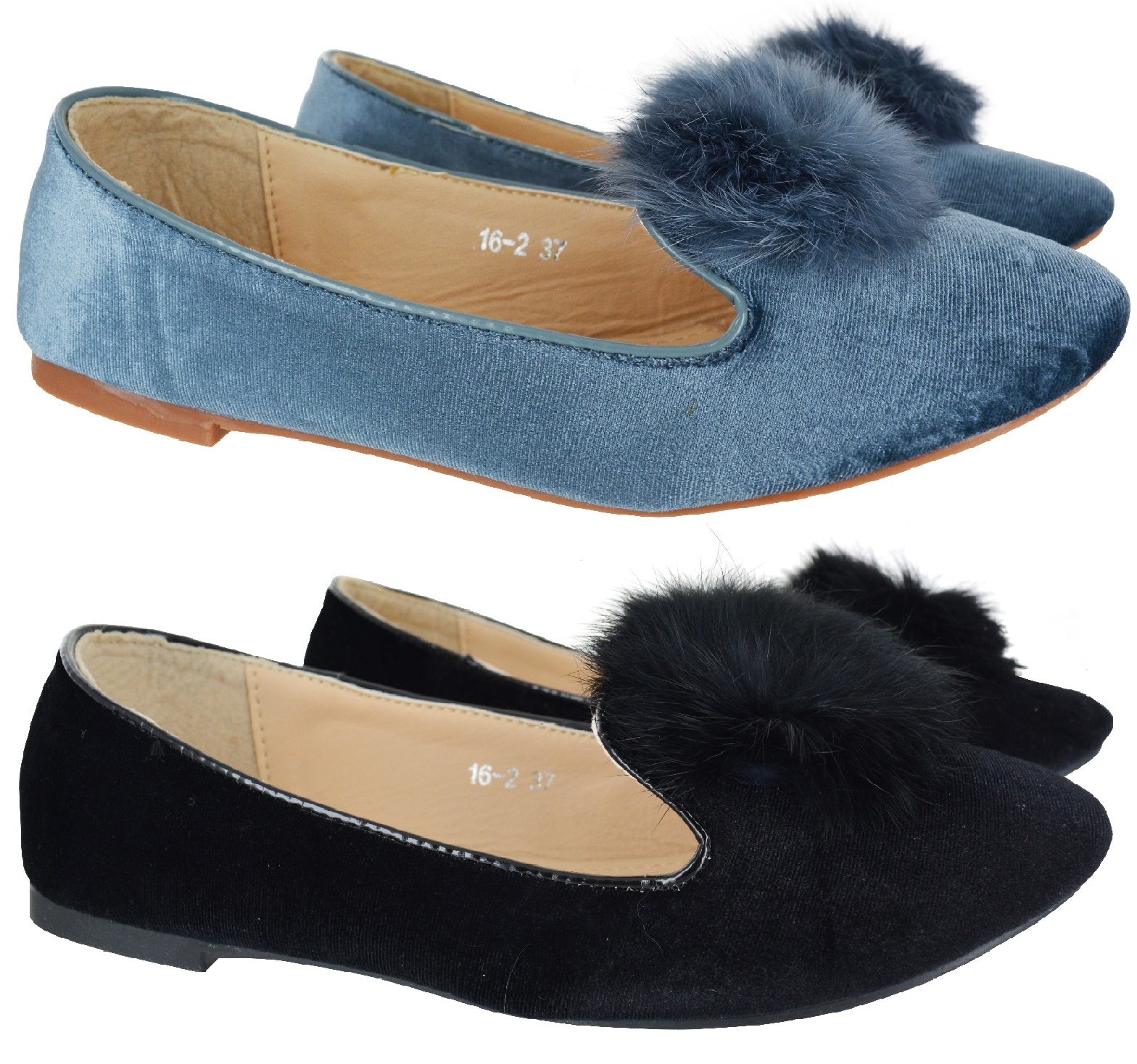 WOMENS LADIES FLAT SHOES PUMPS POM POM LOAFERS BALLET FUR